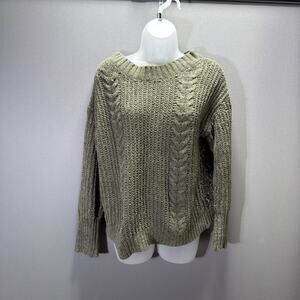 Express Army Green Boat Neck Cable Knit Long Sweater Womens Size Medium